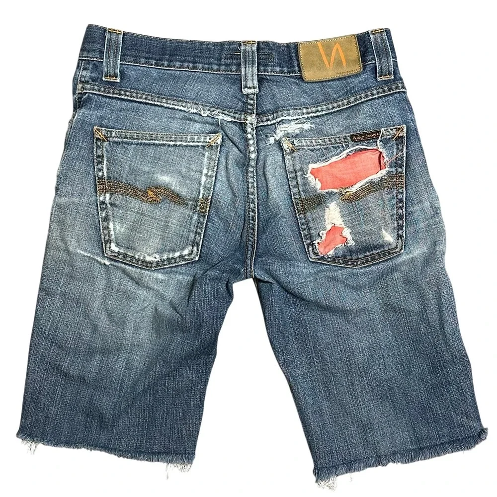 Nudie Jeans Distressed Denim Cutoff Shorts Women's Size 29/34 Made in Italy Blue